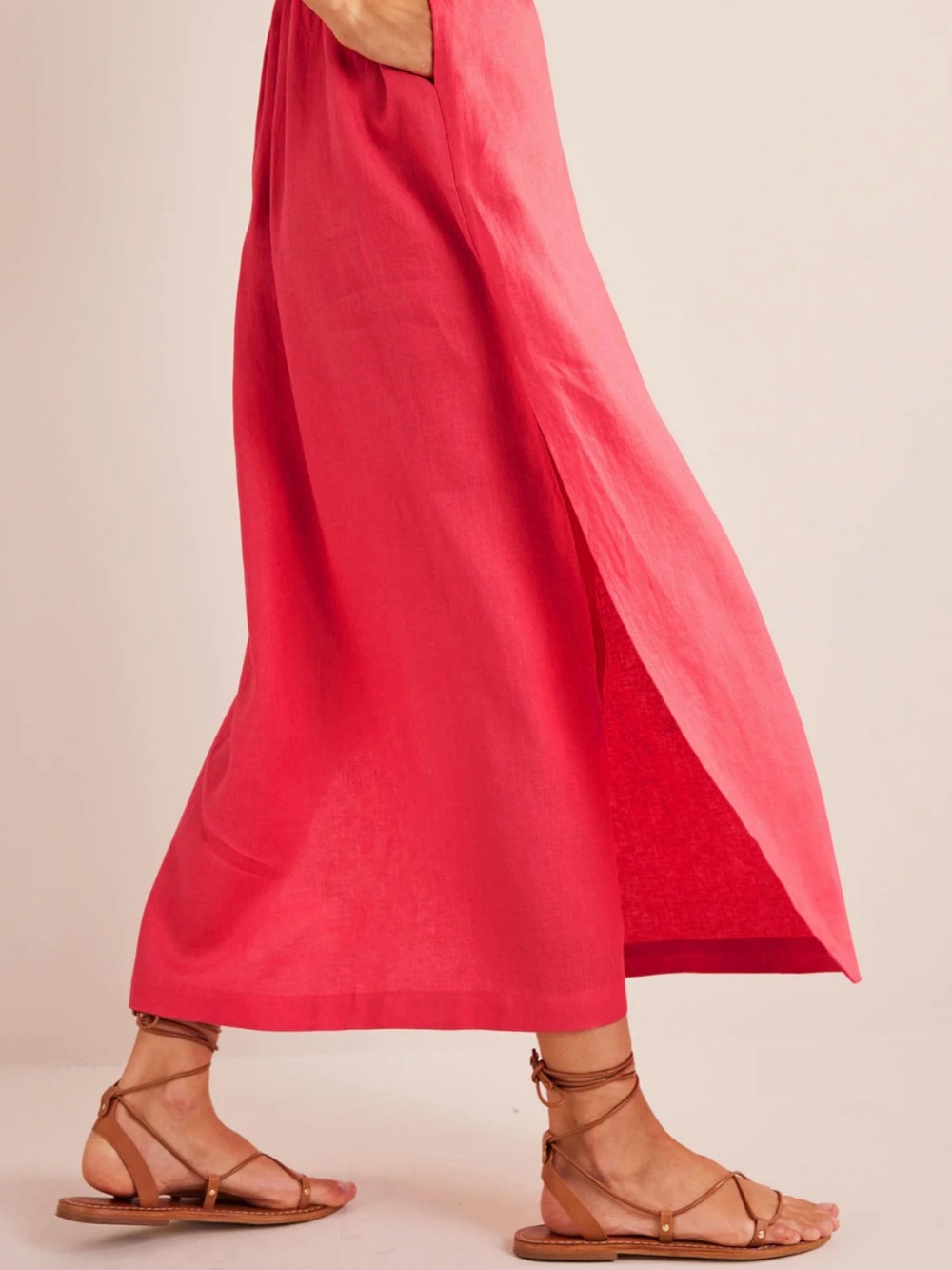 NWT Boden Coral Pink Linen Kaftan Maxi Dress in Coral Sunset, Size 6 - Picture 7 of 16